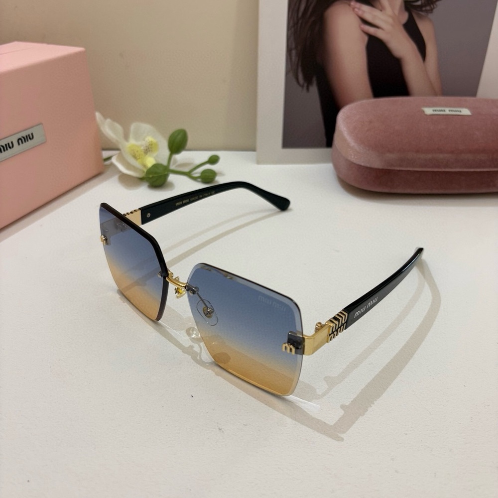 Miu Miu Blue-to-Gold Gradient Rimless Square Sunglasses - Picture 5 of 8
